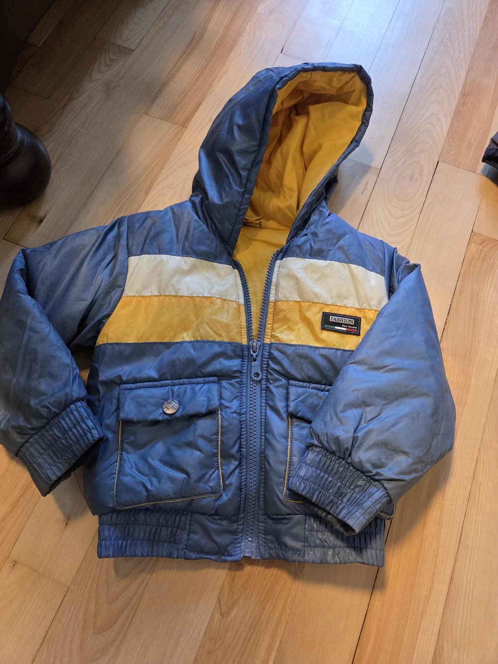 Kids Hooded Puffer Jacket - Blue & Yellow